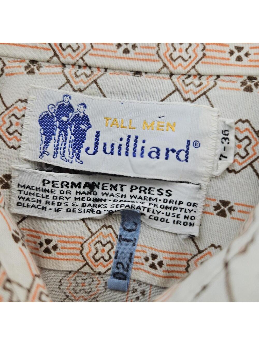 70's Vintage Shirt 17-36 Julliard Orange All Over Print Geometric w/Collar Stays - Picture 6 of 15